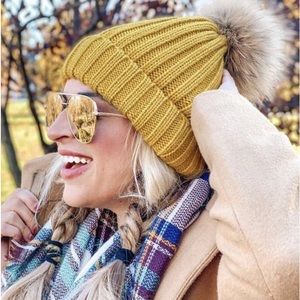 Gold Pom Pom Knit Hat